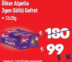 ÜLKER ALPELLA 3GEN SÜTLÜ ÇİKOLATALI GOFRET 12X28 G